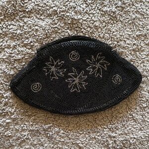 Vintage Beaded Black Palm Clutch